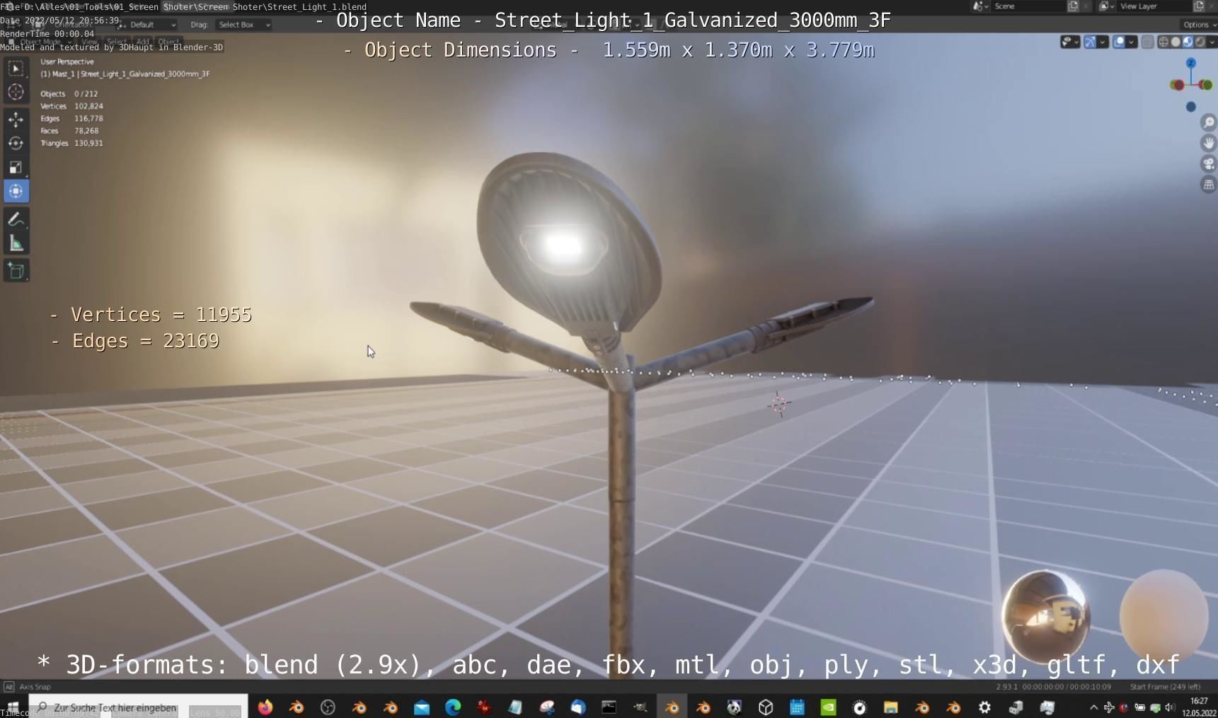 Street Light 1 Galvanized 3000mm 3F Low-poly 3D model_23