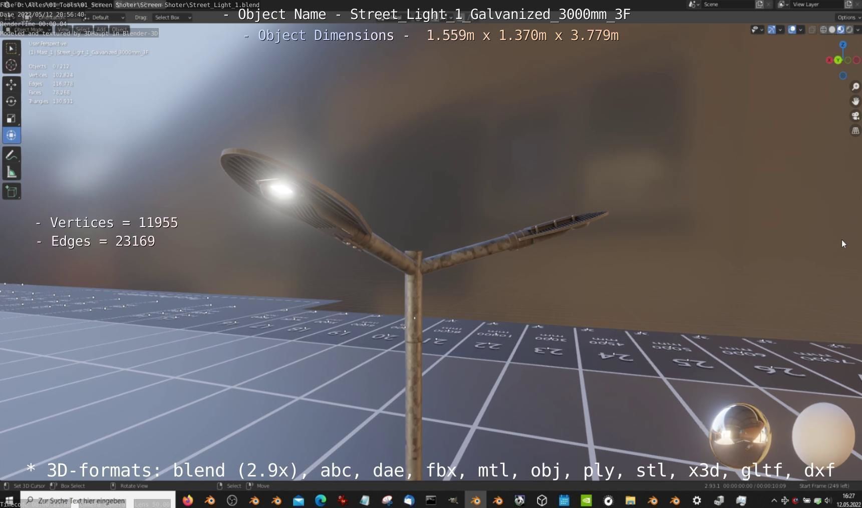 Street Light 1 Galvanized 3000mm 3F Low-poly 3D model_32