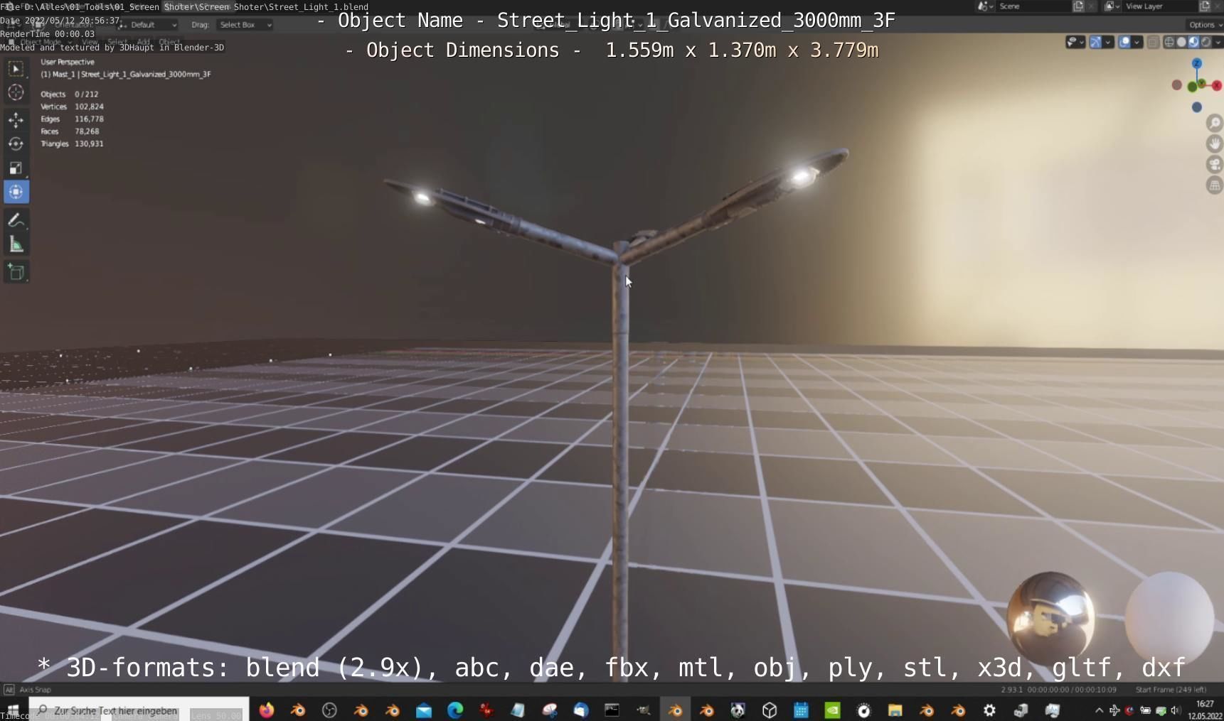 Street Light 1 Galvanized 3000mm 3F Low-poly 3D model_7