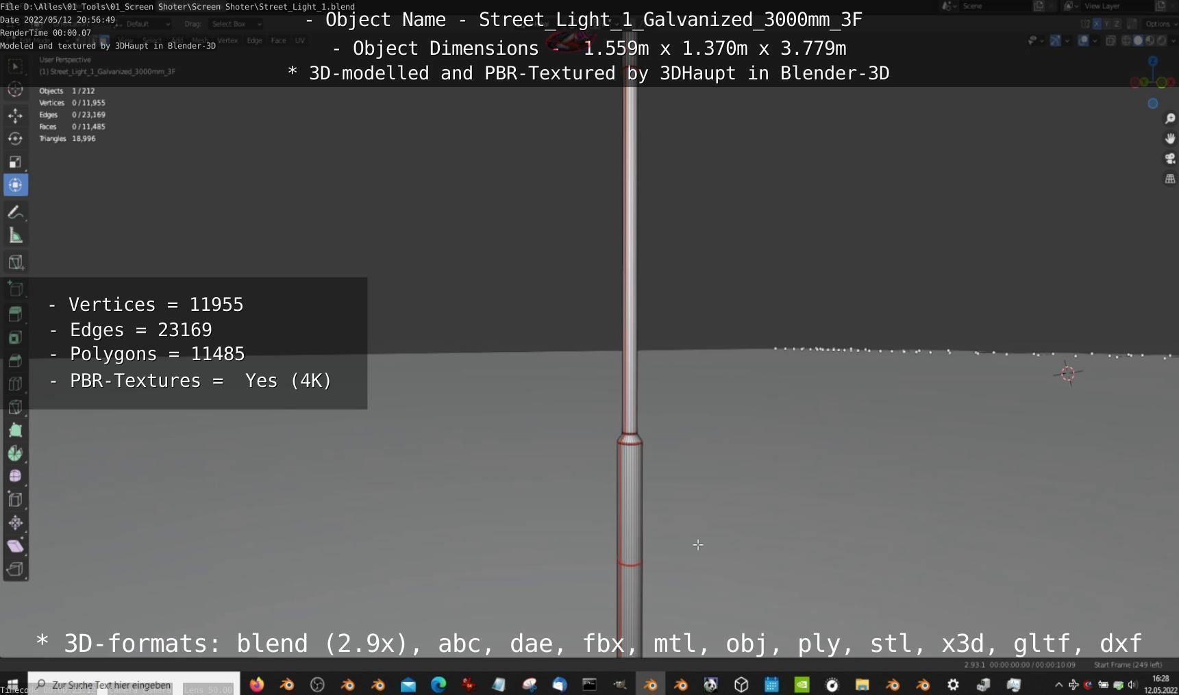 Street Light 1 Galvanized 3000mm 3F Low-poly 3D model_40