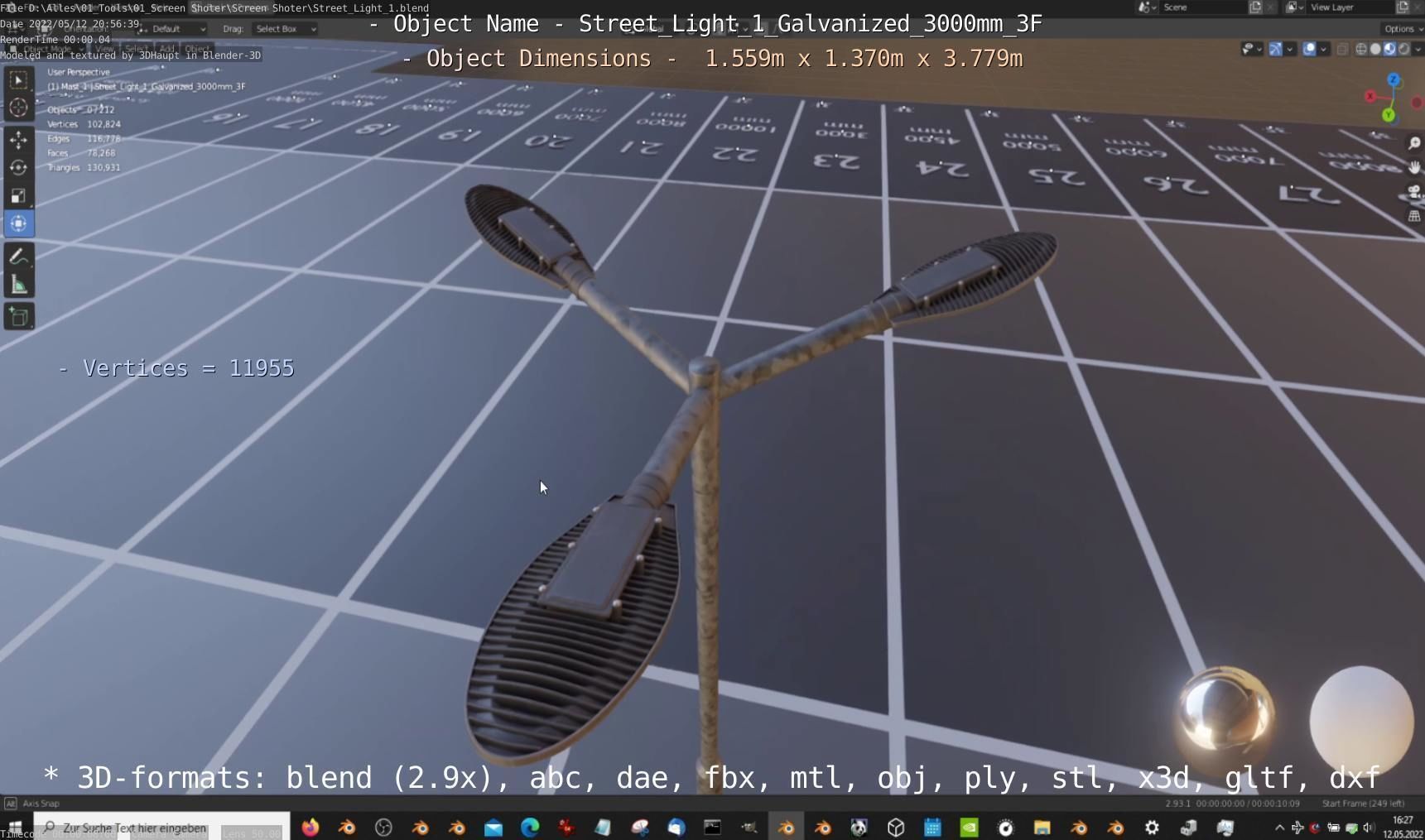 Street Light 1 Galvanized 3000mm 3F Low-poly 3D model_2