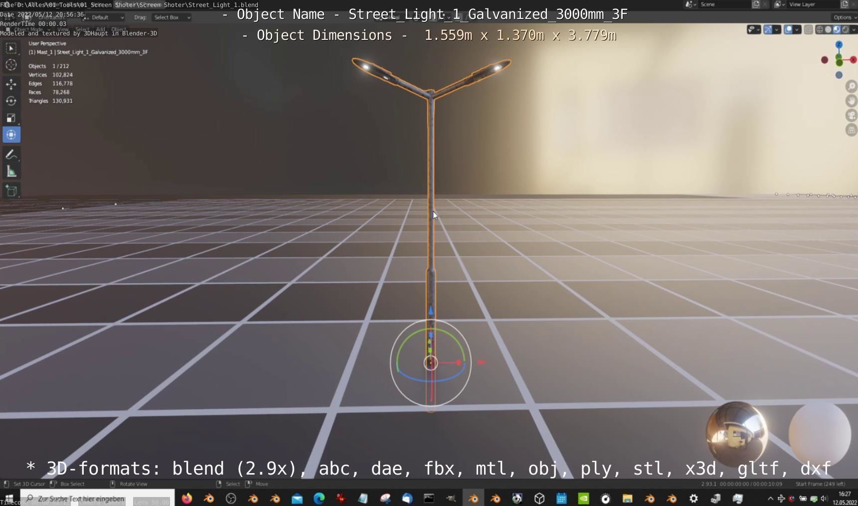 Street Light 1 Galvanized 3000mm 3F Low-poly 3D model_5