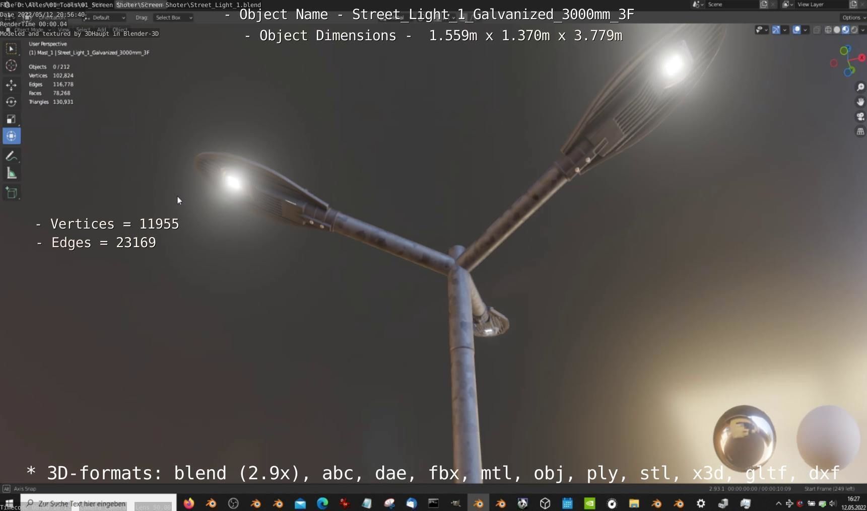 Street Light 1 Galvanized 3000mm 3F Low-poly 3D model_4