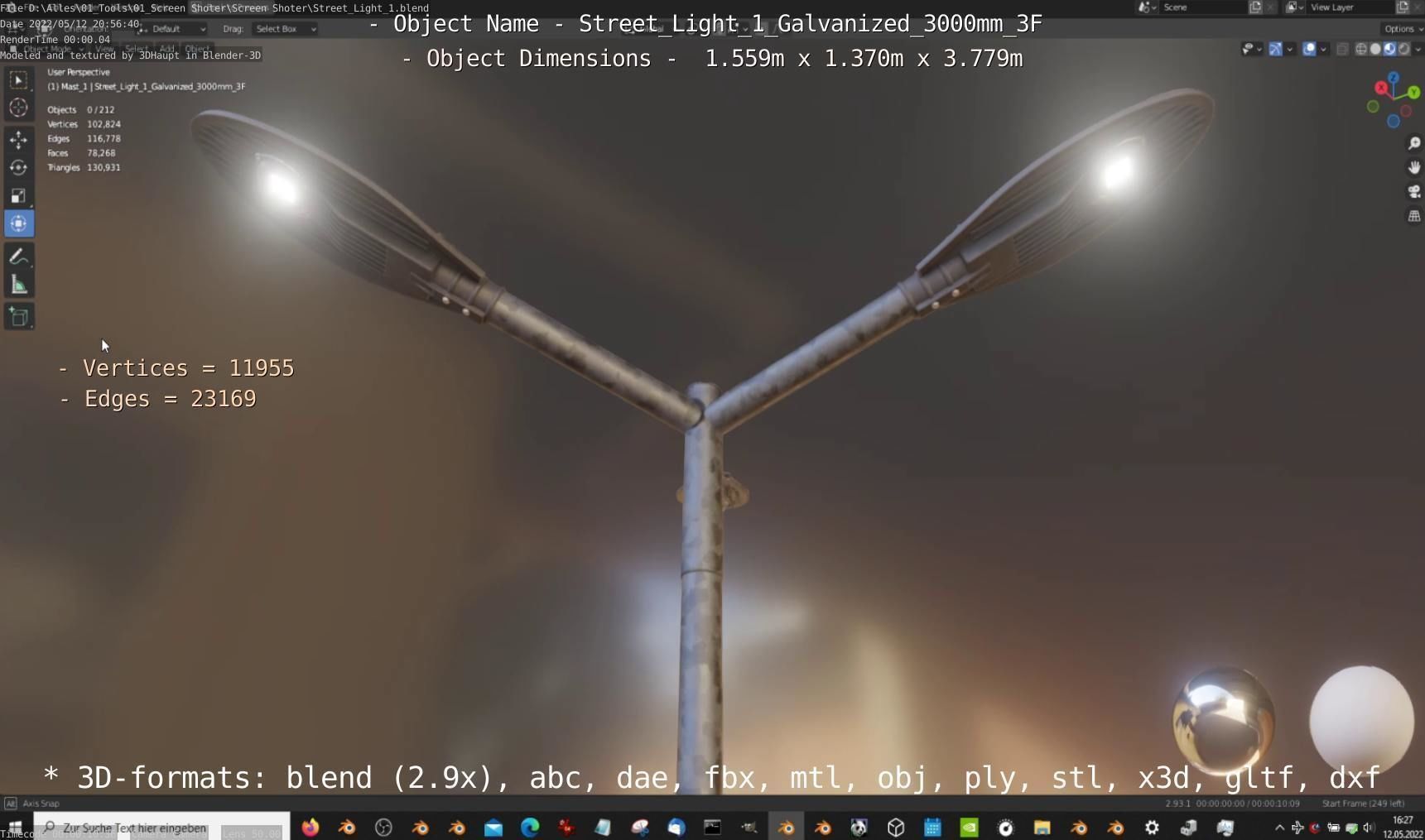 Street Light 1 Galvanized 3000mm 3F Low-poly 3D model_16
