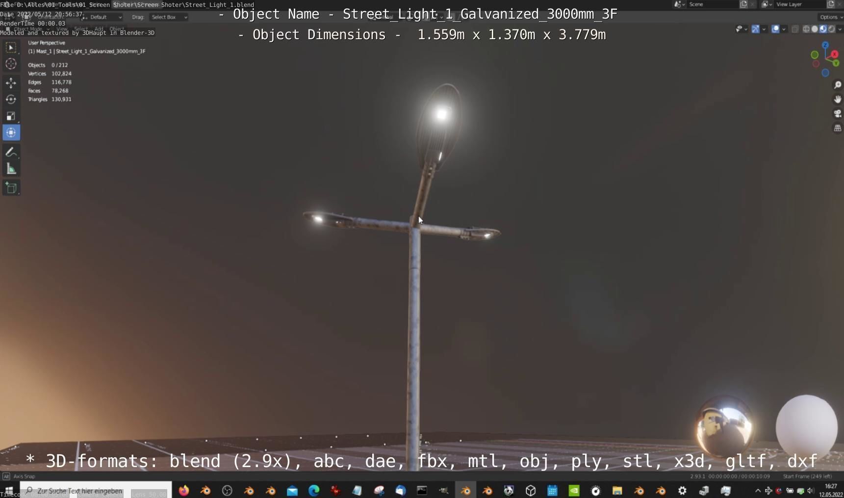 Street Light 1 Galvanized 3000mm 3F Low-poly 3D model_10