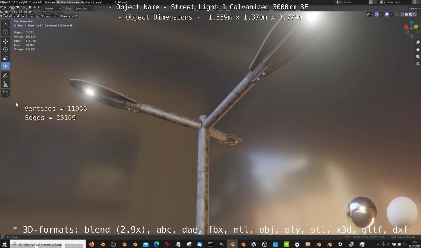 Street Light 1 Galvanized 3000mm 3F Low-poly 3D model_27