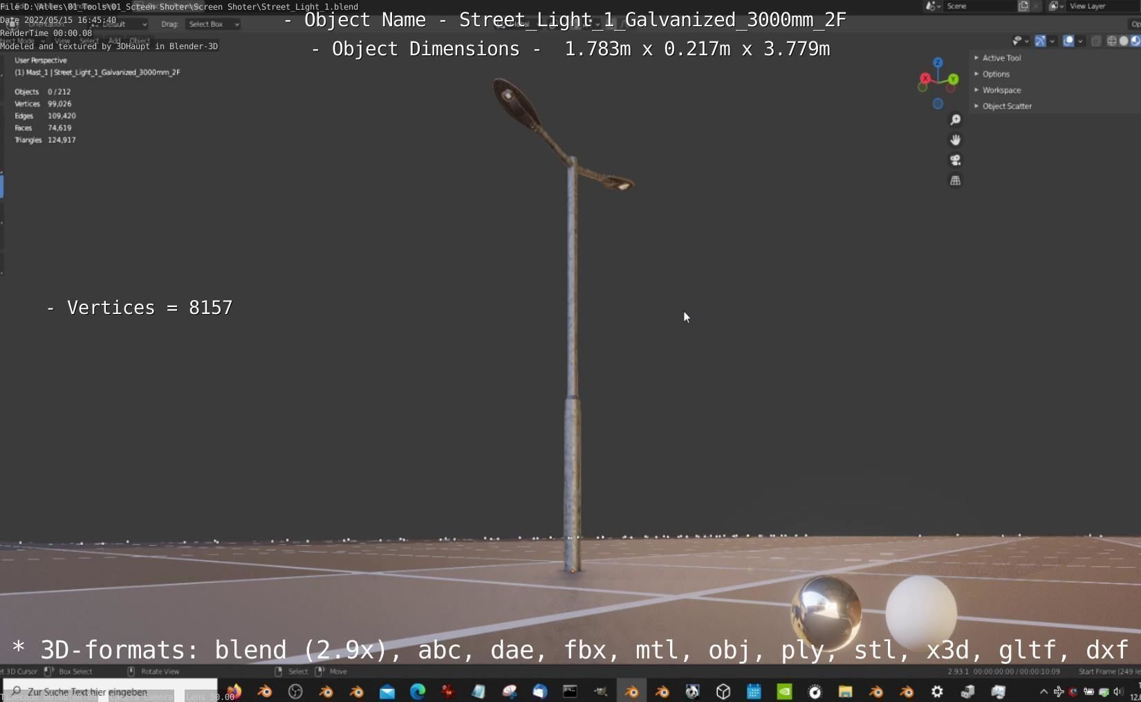 Street Light 1 Galvanized 3000mm 2F Low-poly 3D model_39