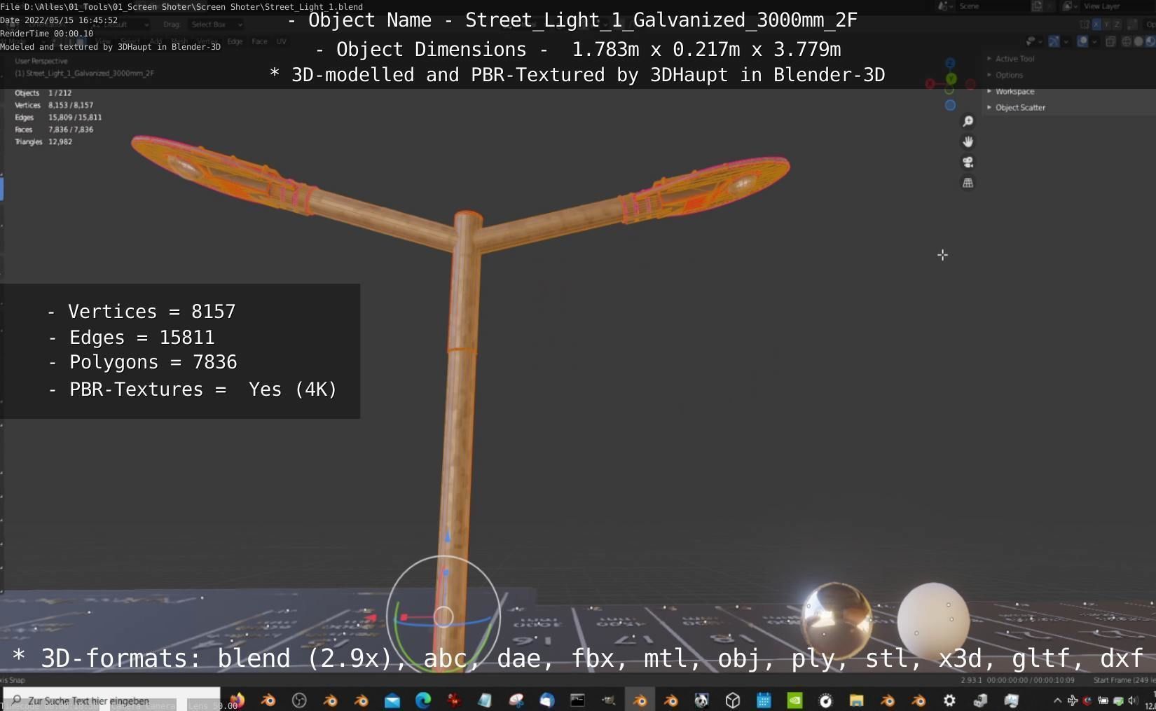 Street Light 1 Galvanized 3000mm 2F Low-poly 3D model_68