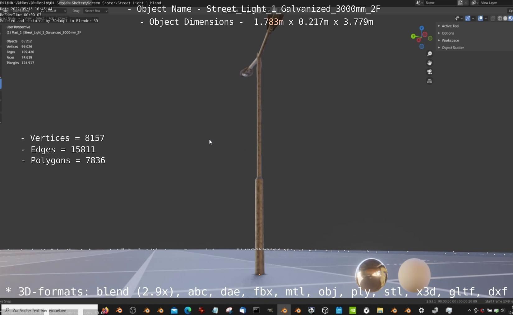 Street Light 1 Galvanized 3000mm 2F Low-poly 3D model_46