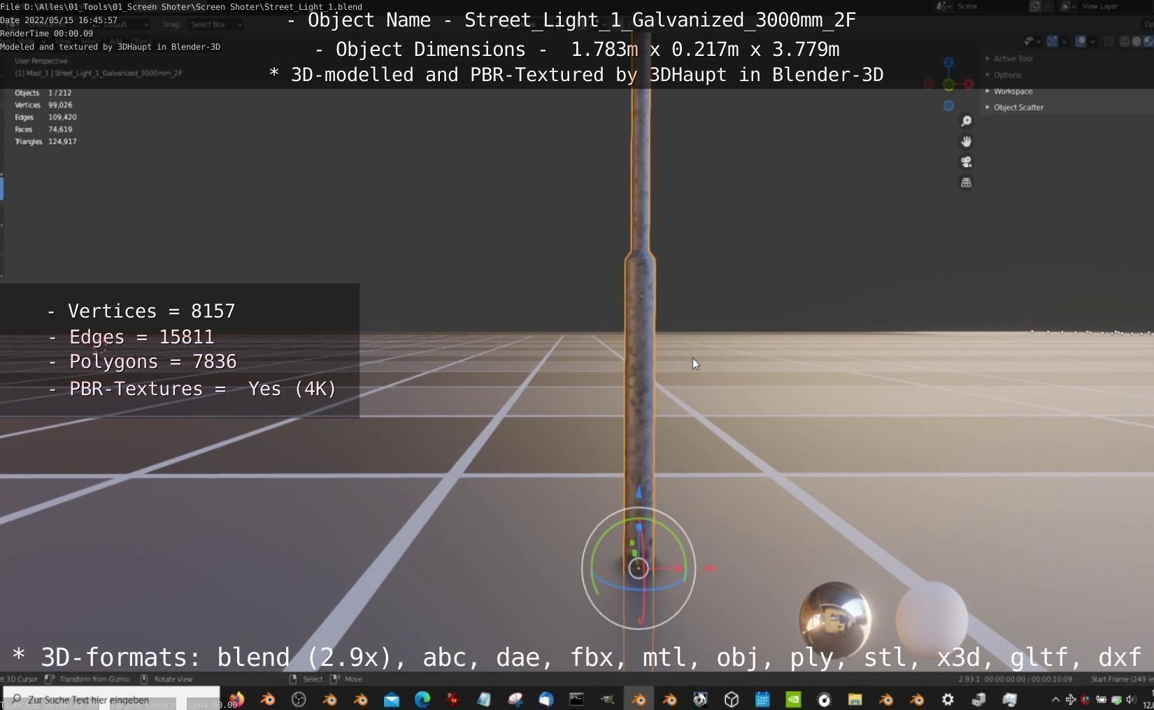 Street Light 1 Galvanized 3000mm 2F Low-poly 3D model_78