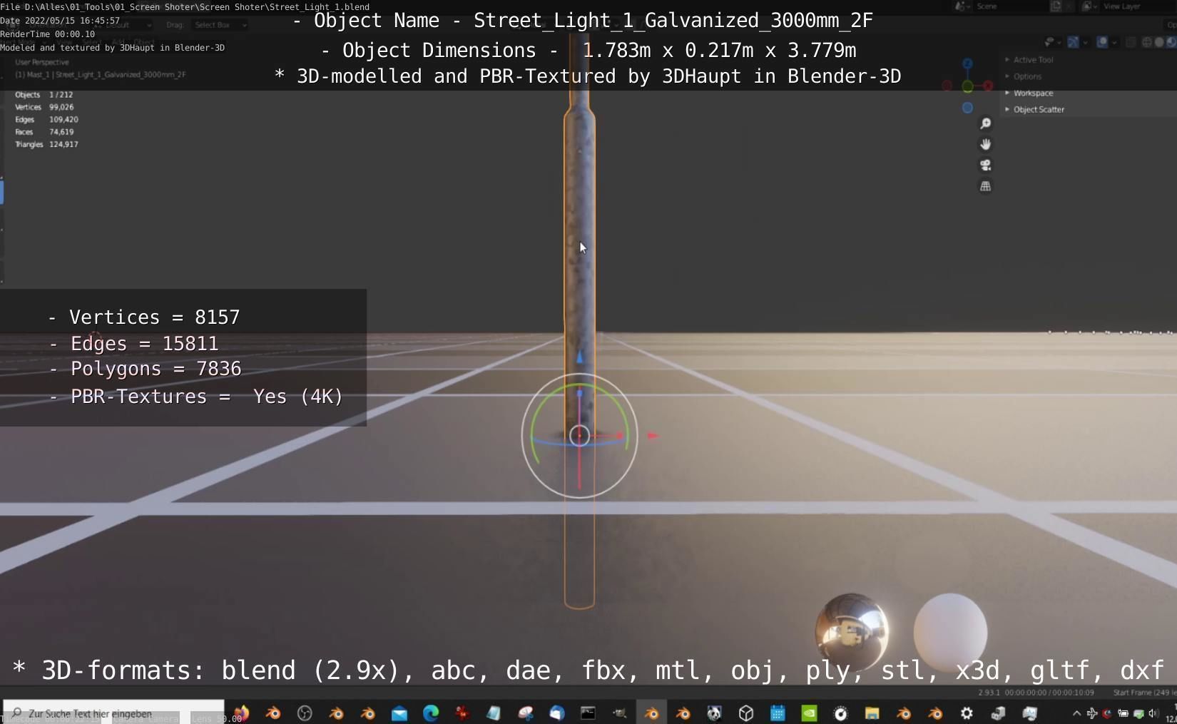 Street Light 1 Galvanized 3000mm 2F Low-poly 3D model_5