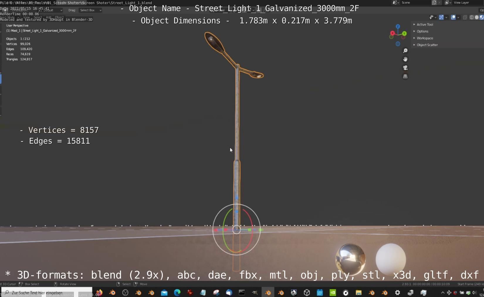 Street Light 1 Galvanized 3000mm 2F Low-poly 3D model_2