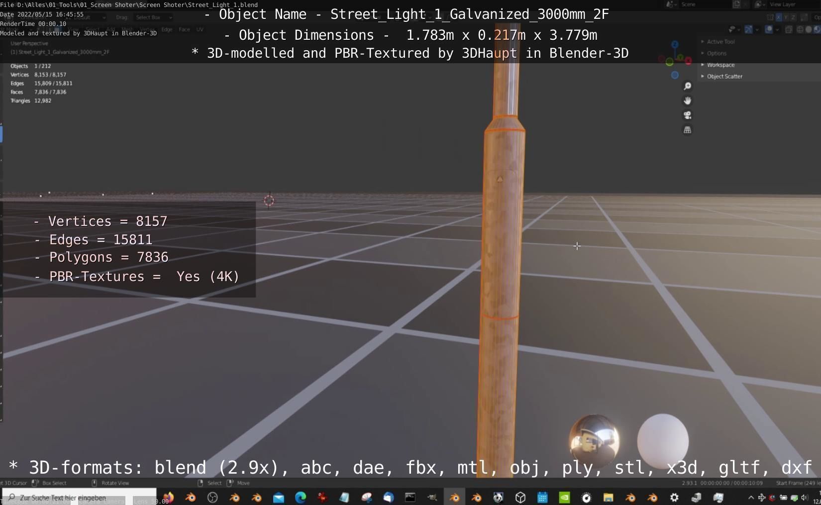 Street Light 1 Galvanized 3000mm 2F Low-poly 3D model_19