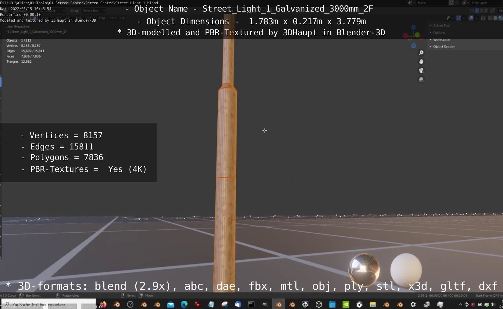 Street Light 1 Galvanized 3000mm 2F Low-poly 3D model_72