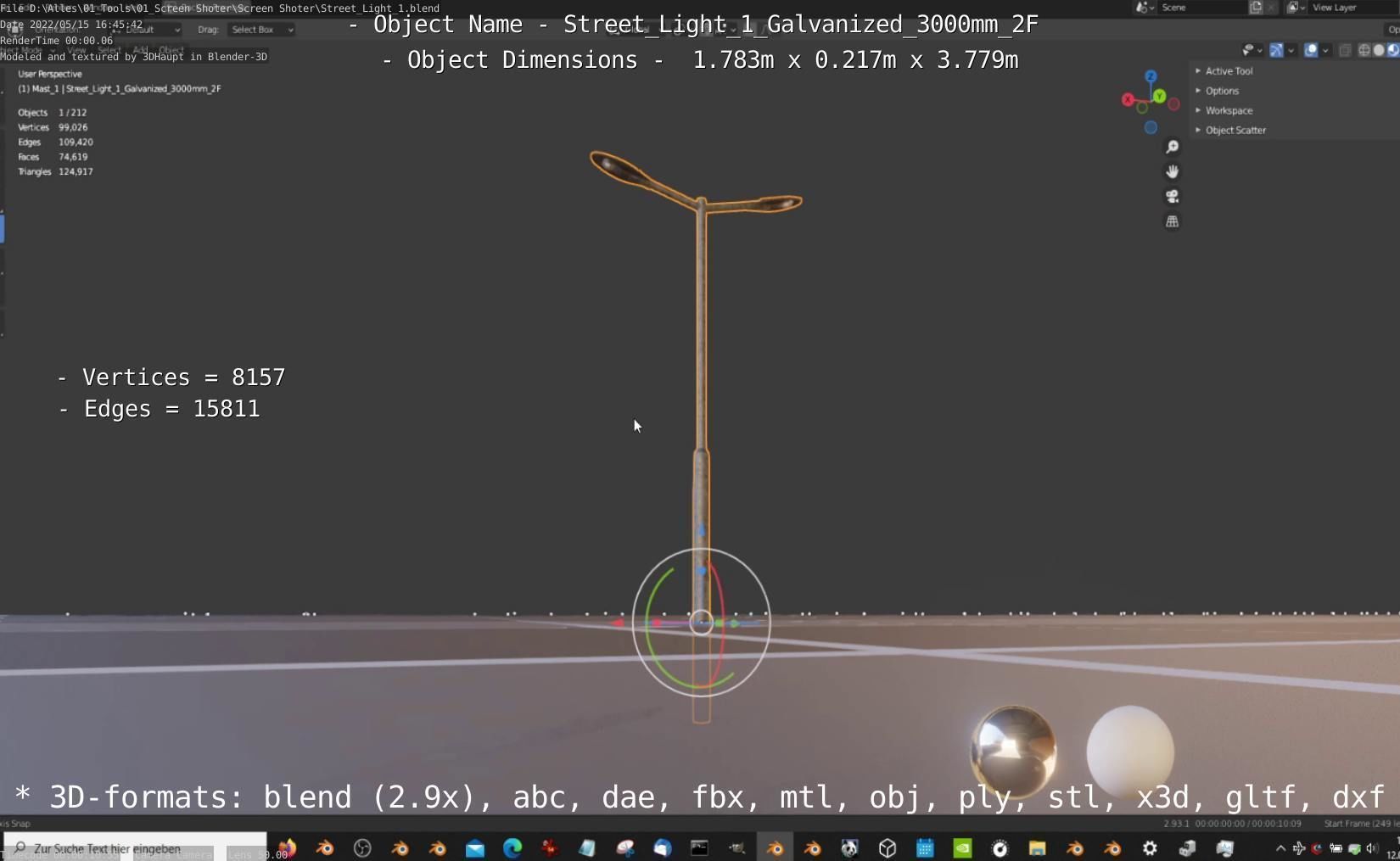 Street Light 1 Galvanized 3000mm 2F Low-poly 3D model_43