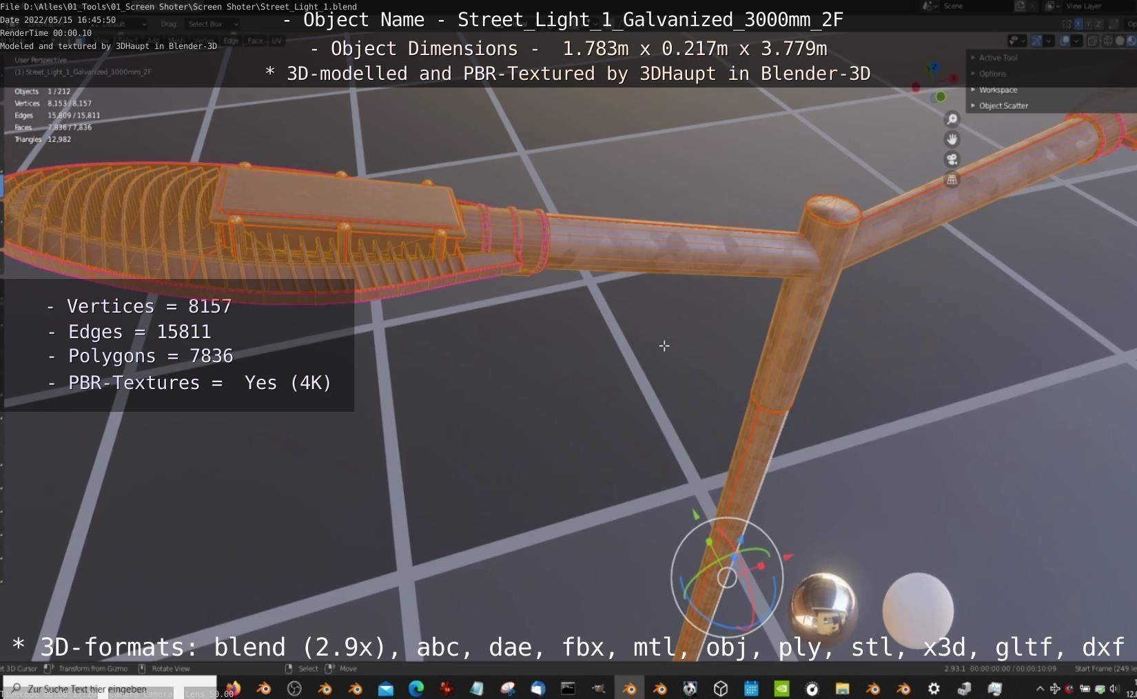 Street Light 1 Galvanized 3000mm 2F Low-poly 3D model_18