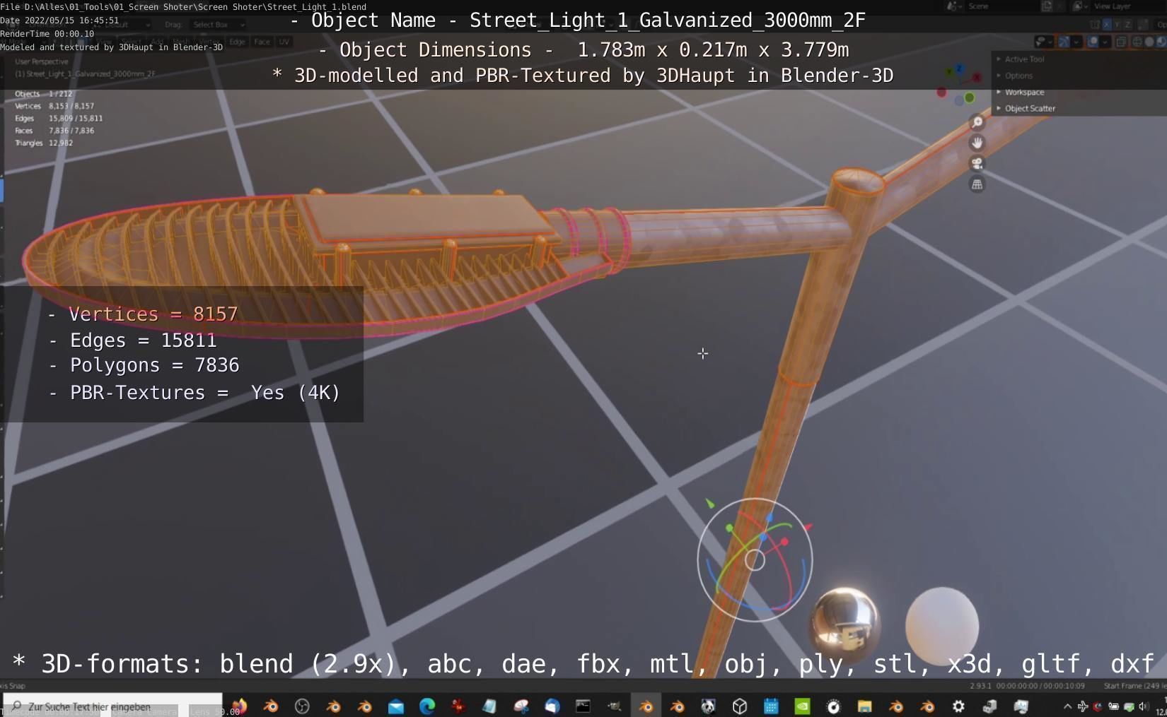 Street Light 1 Galvanized 3000mm 2F Low-poly 3D model_66