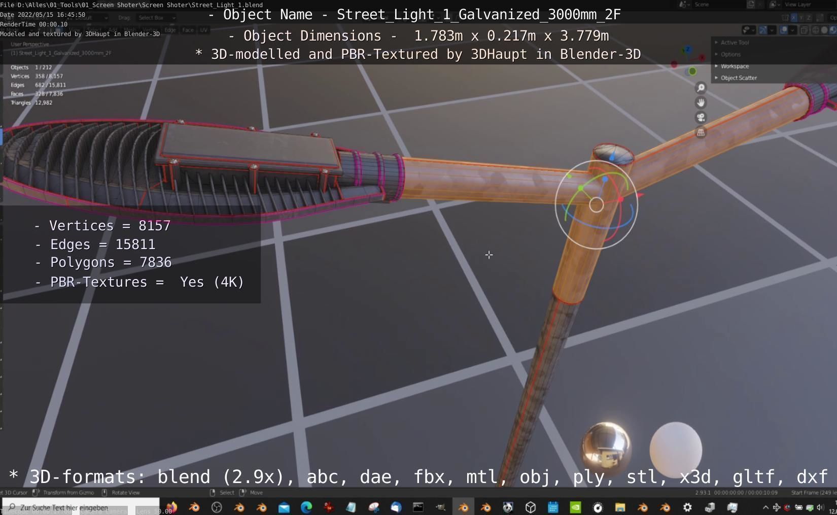 Street Light 1 Galvanized 3000mm 2F Low-poly 3D model_3