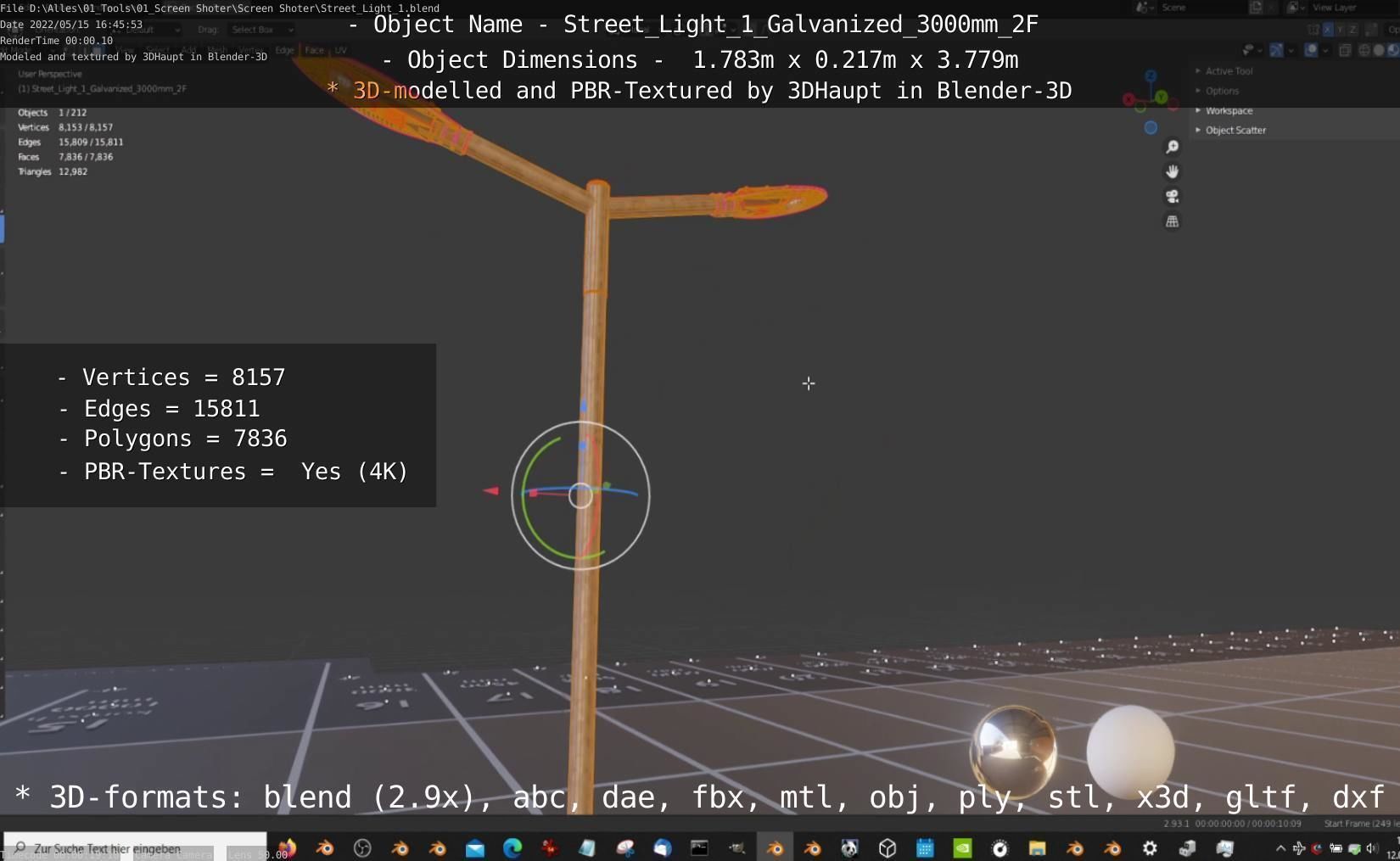 Street Light 1 Galvanized 3000mm 2F Low-poly 3D model_70