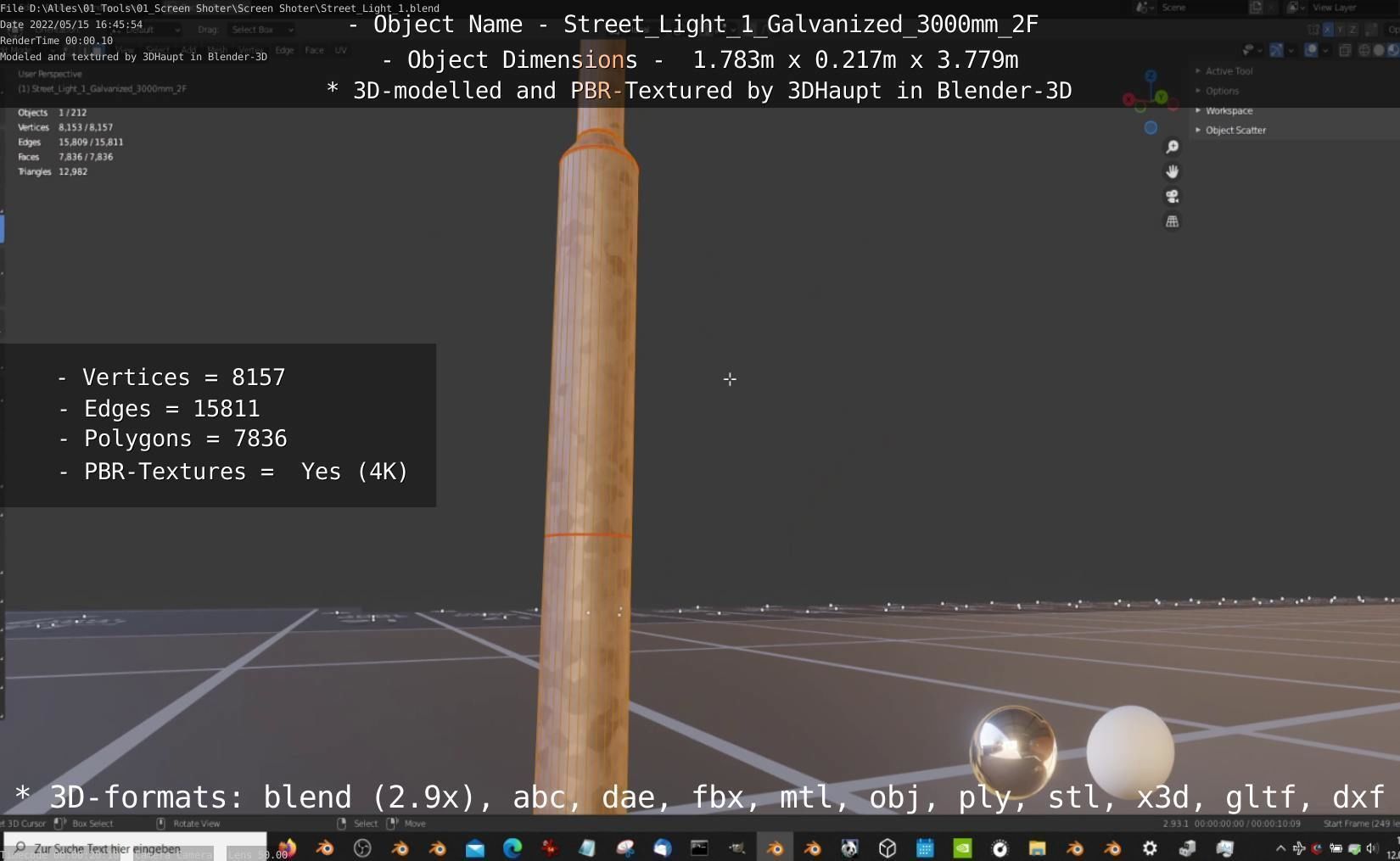 Street Light 1 Galvanized 3000mm 2F Low-poly 3D model_73