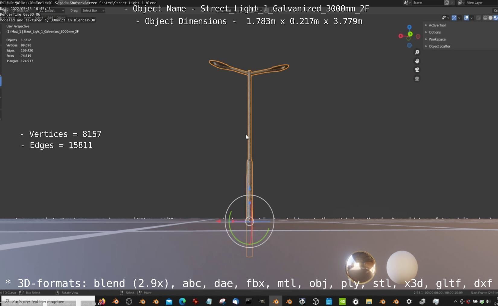 Street Light 1 Galvanized 3000mm 2F Low-poly 3D model_14