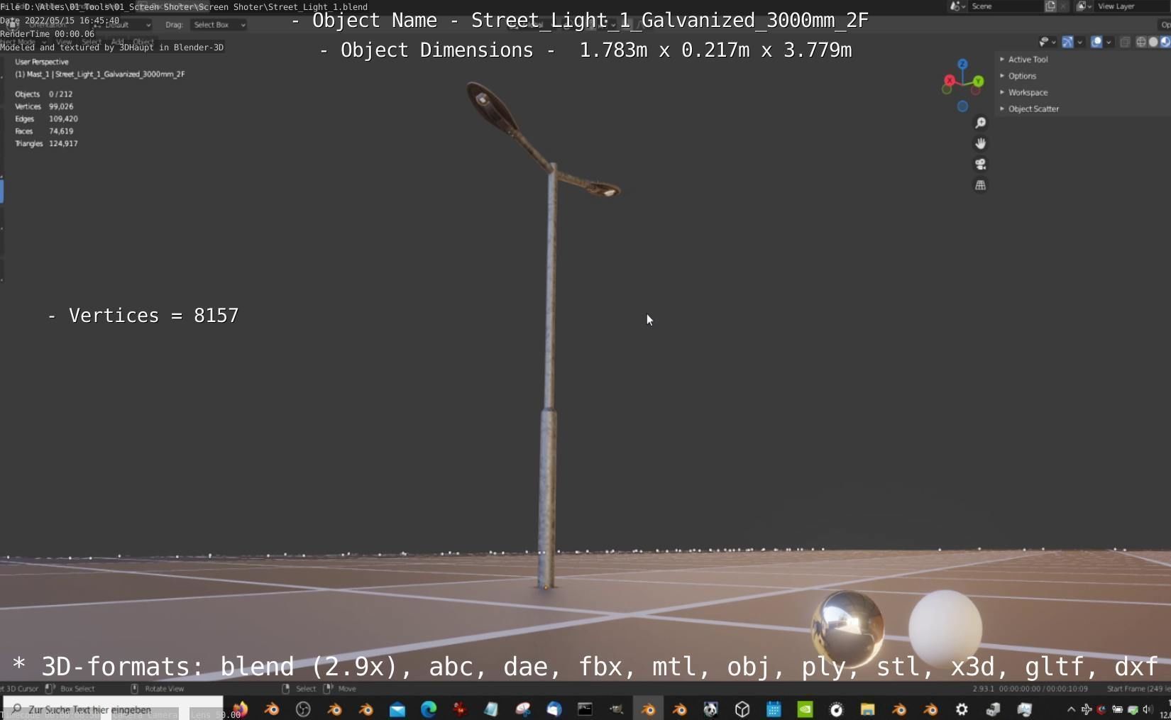 Street Light 1 Galvanized 3000mm 2F Low-poly 3D model_41