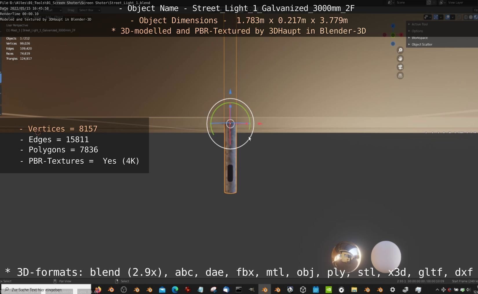 Street Light 1 Galvanized 3000mm 2F Low-poly 3D model_80