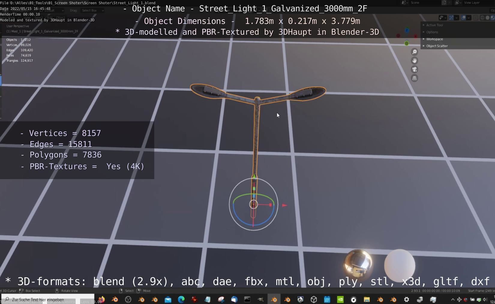 Street Light 1 Galvanized 3000mm 2F Low-poly 3D model_60