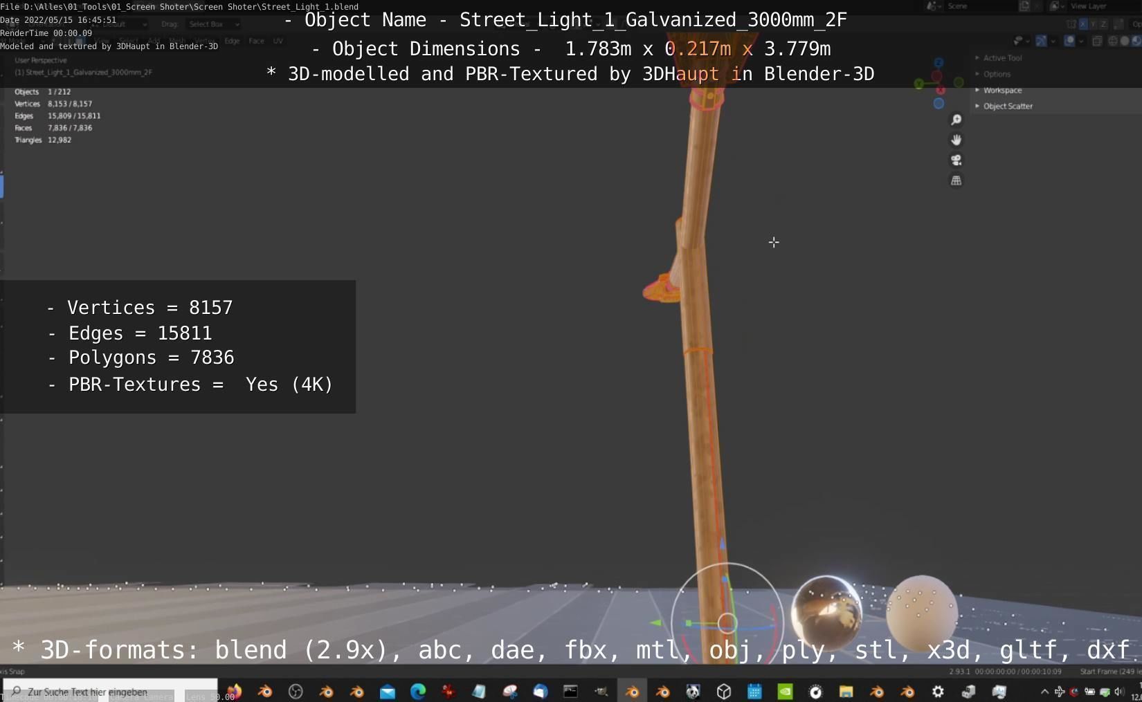 Street Light 1 Galvanized 3000mm 2F Low-poly 3D model_67