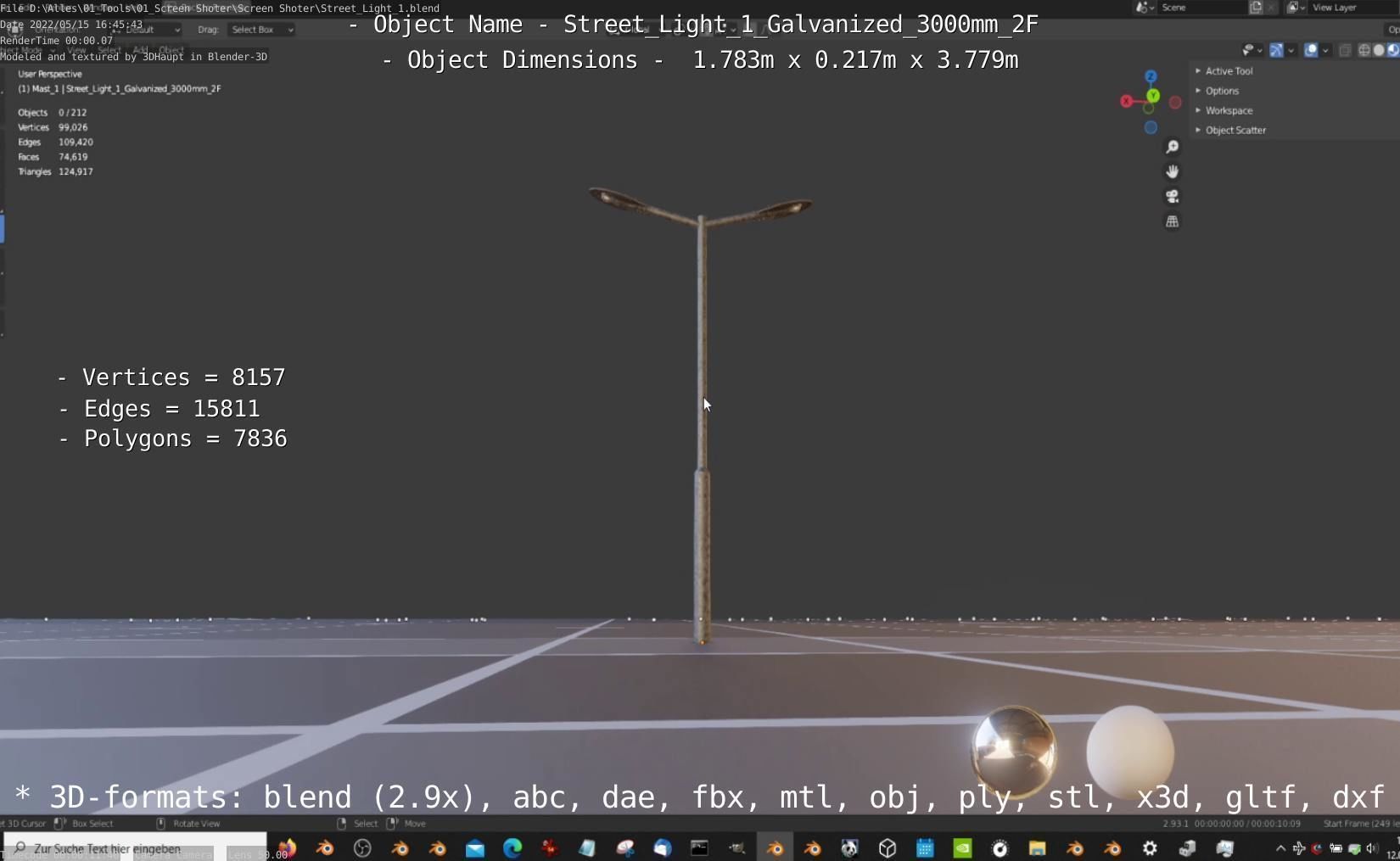 Street Light 1 Galvanized 3000mm 2F Low-poly 3D model_55