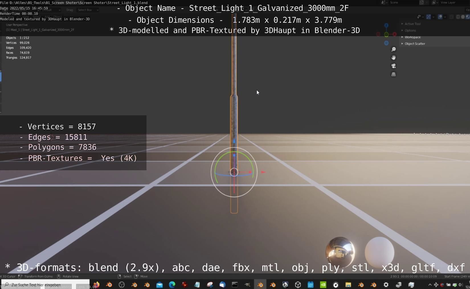 Street Light 1 Galvanized 3000mm 2F Low-poly 3D model_6