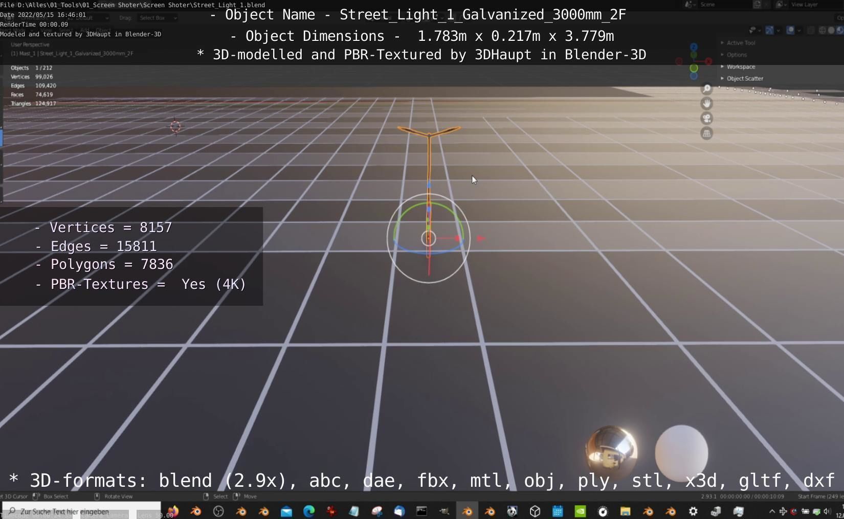 Street Light 1 Galvanized 3000mm 2F Low-poly 3D model_85