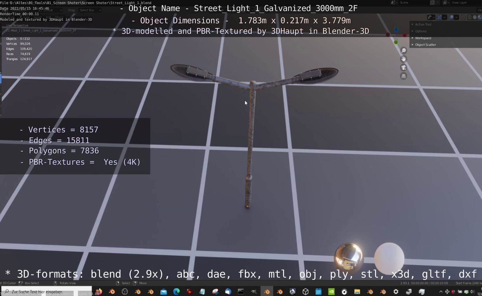 Street Light 1 Galvanized 3000mm 2F Low-poly 3D model_58