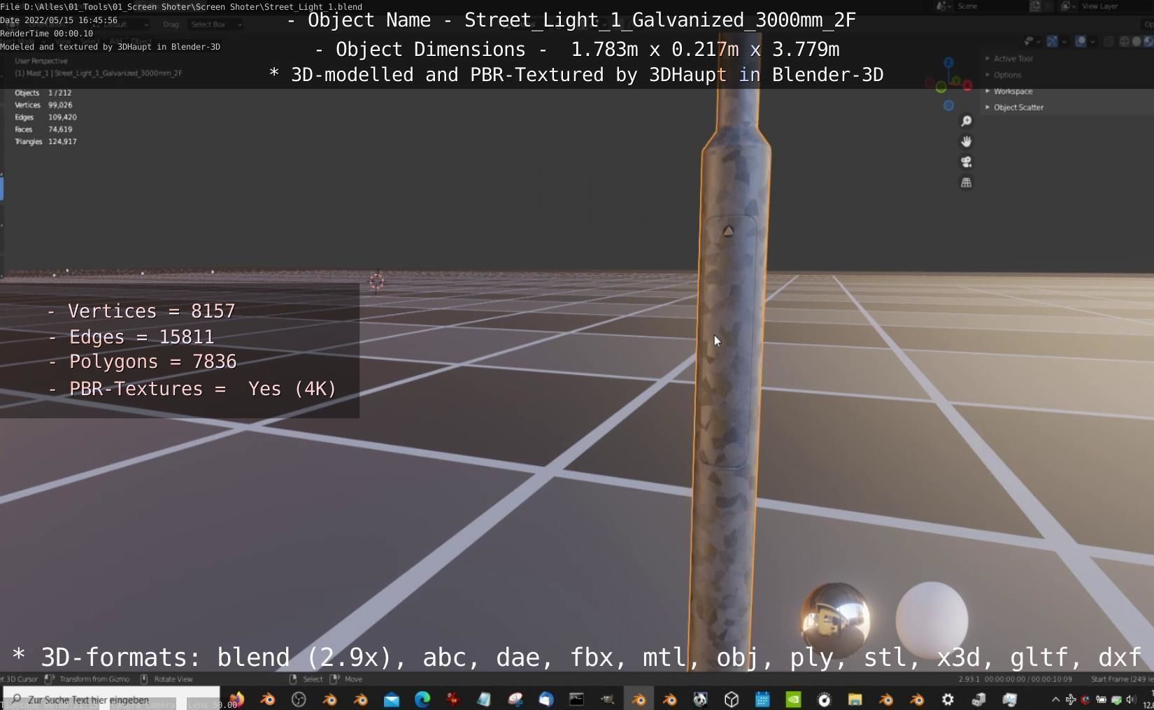Street Light 1 Galvanized 3000mm 2F Low-poly 3D model_76