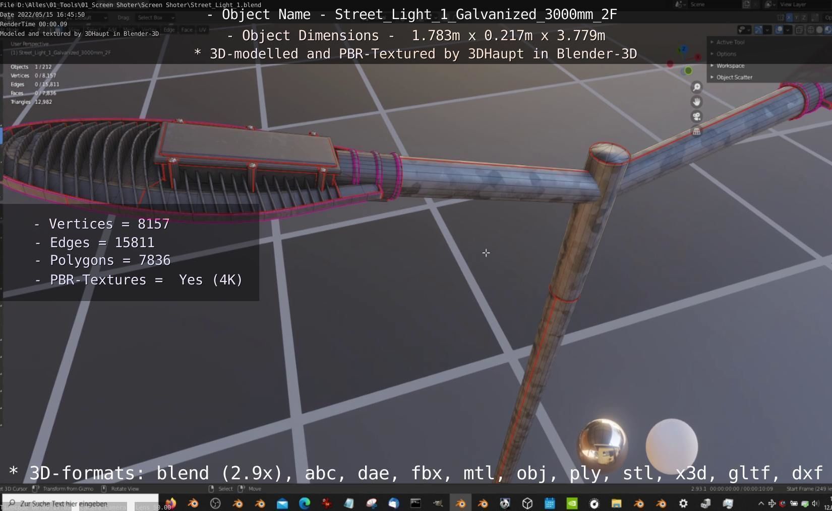 Street Light 1 Galvanized 3000mm 2F Low-poly 3D model_64