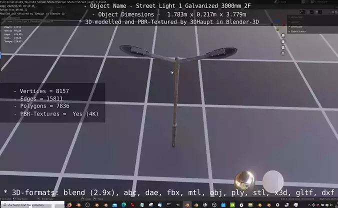 Street Light 1 Galvanized 3000mm 2F Low-poly 3D model