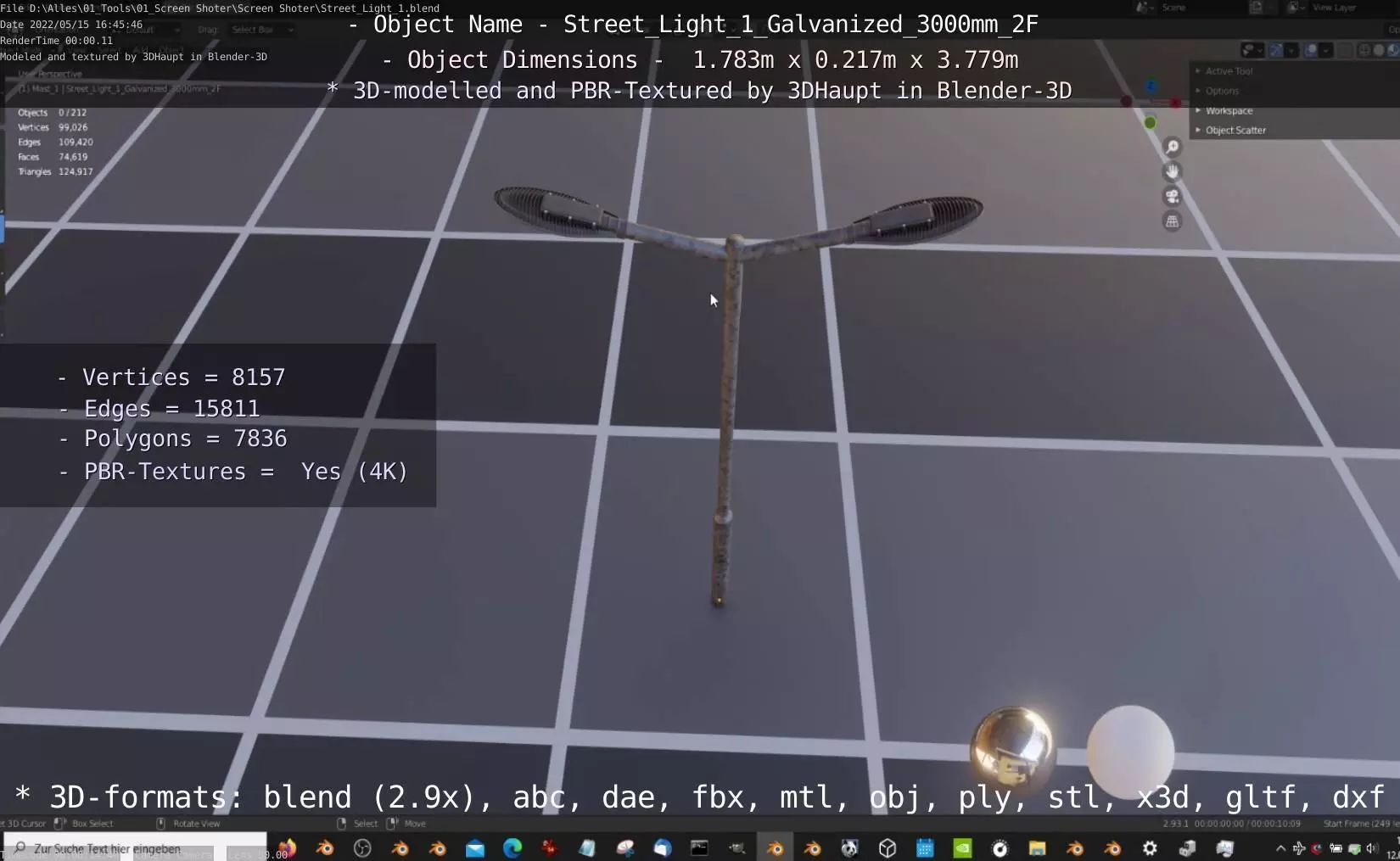 Street Light 1 Galvanized 3000mm 2F Low-poly 3D model_0