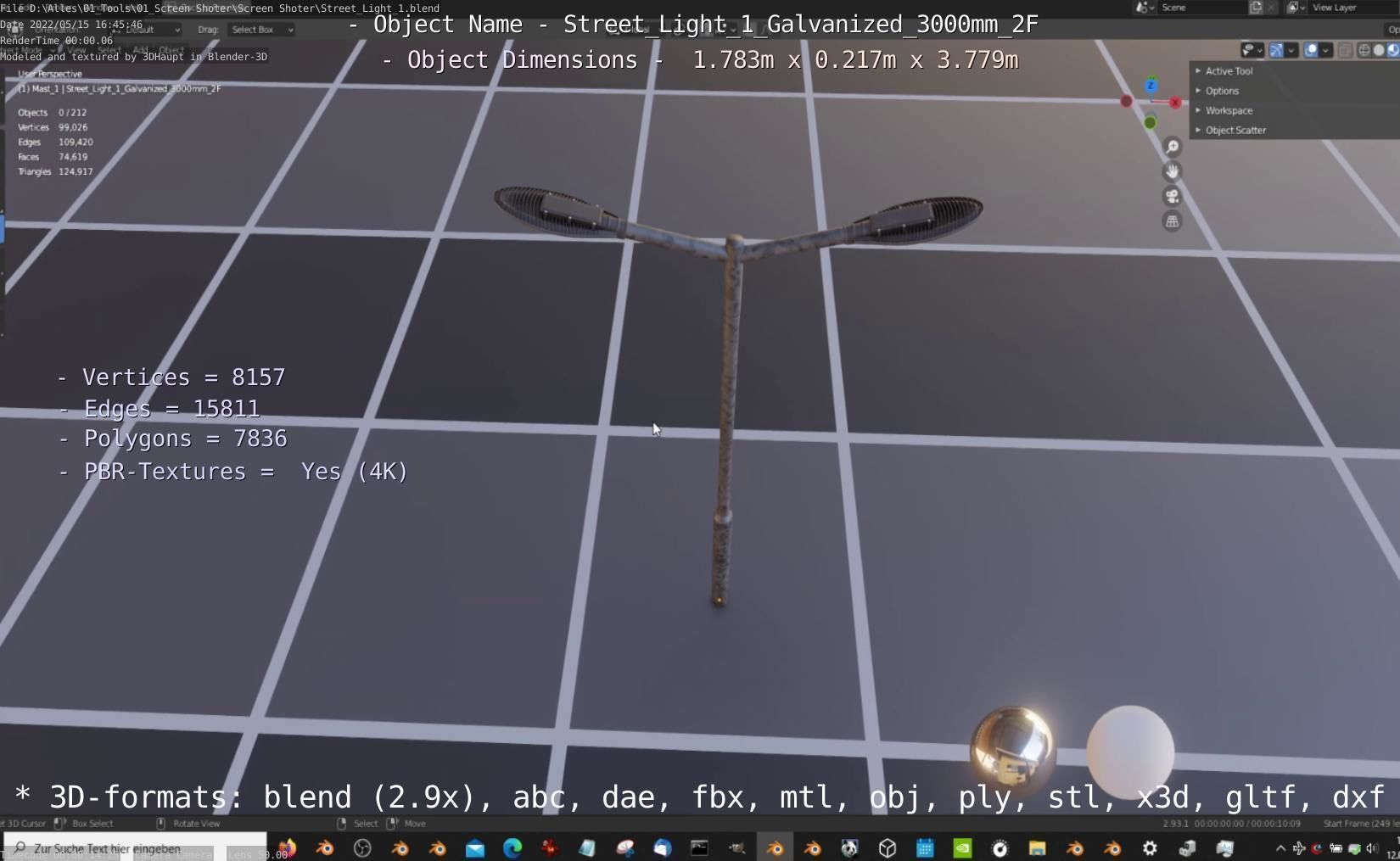 Street Light 1 Galvanized 3000mm 2F Low-poly 3D model_56