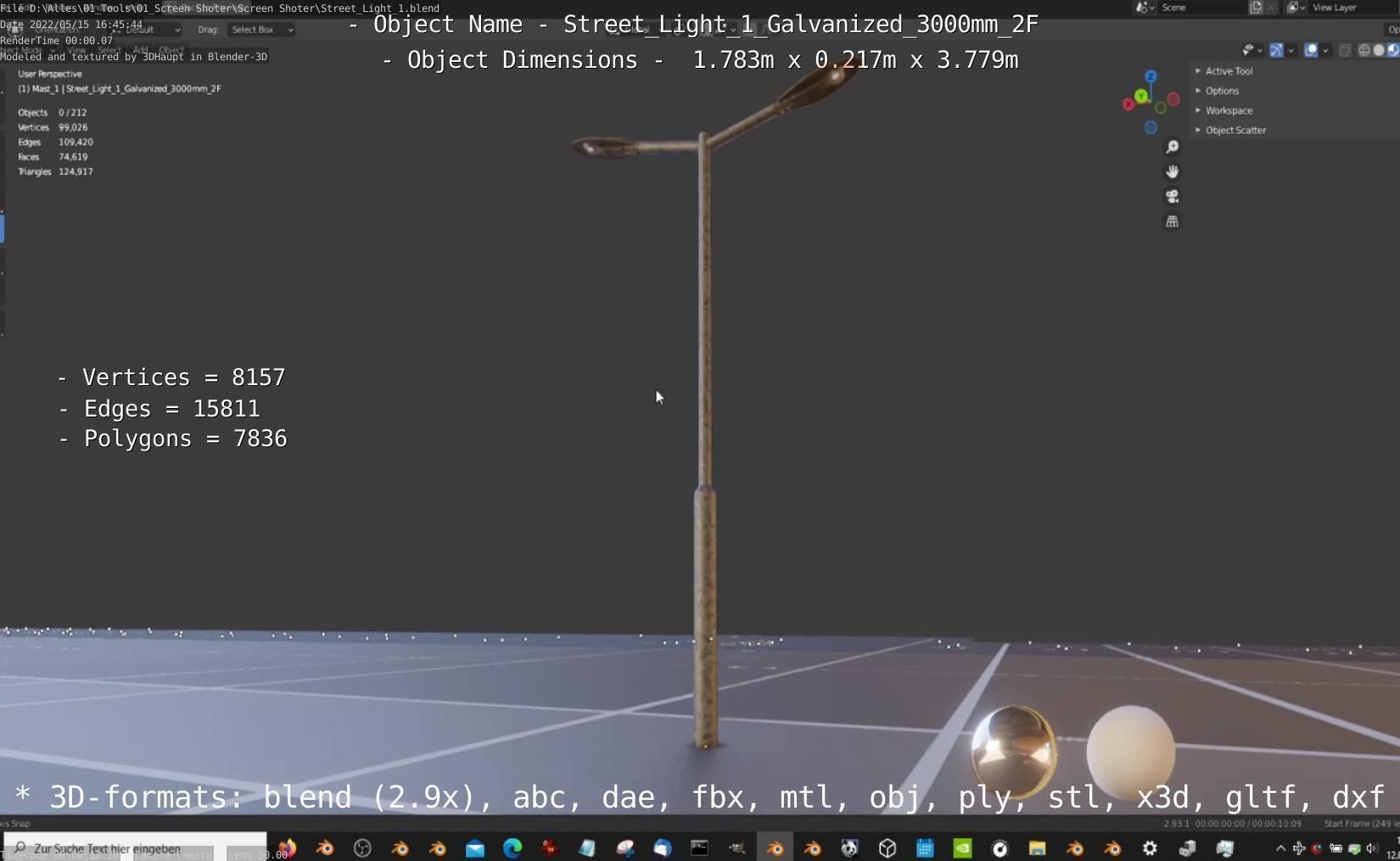 Street Light 1 Galvanized 3000mm 2F Low-poly 3D model_45