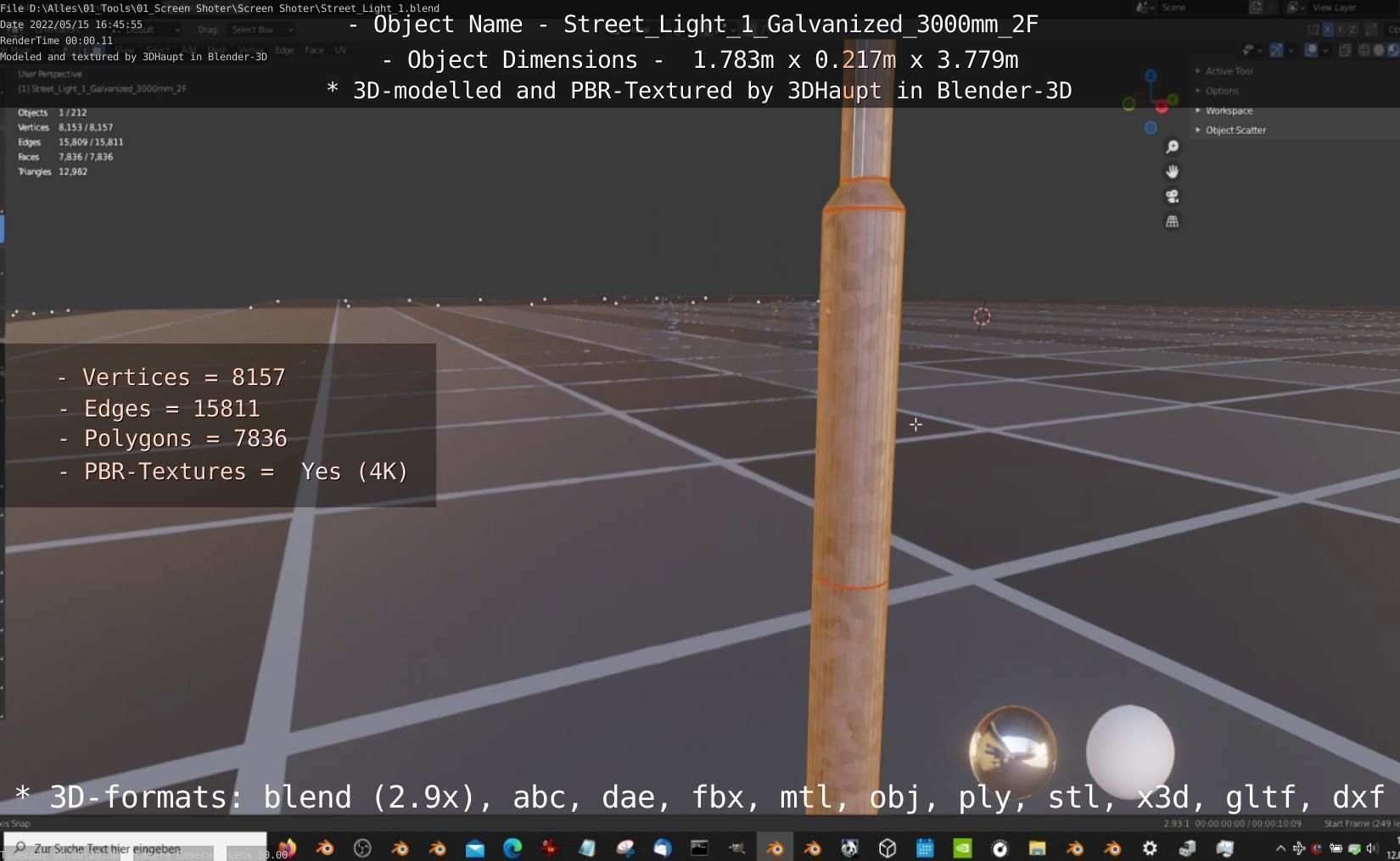 Street Light 1 Galvanized 3000mm 2F Low-poly 3D model_74