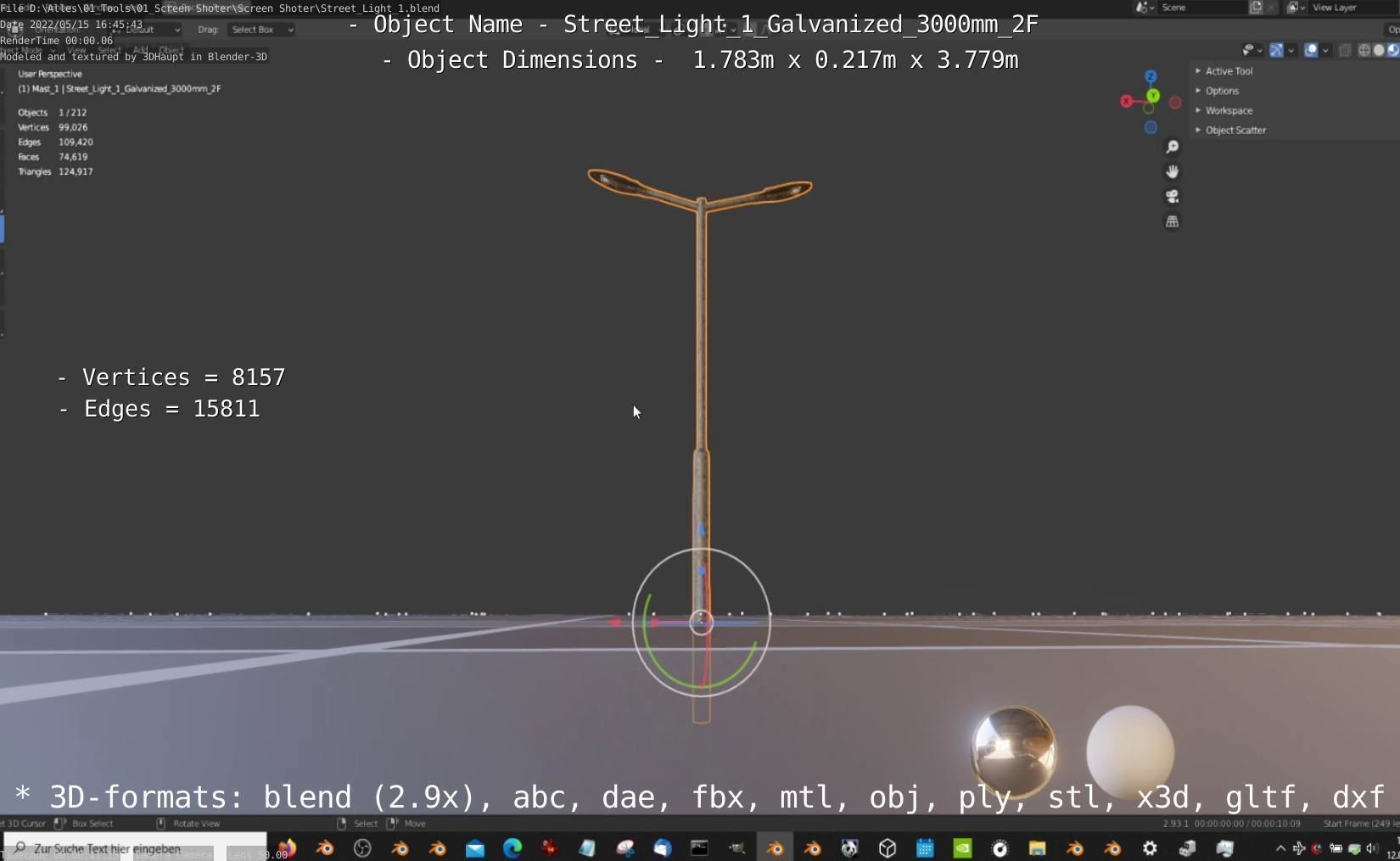 Street Light 1 Galvanized 3000mm 2F Low-poly 3D model_53
