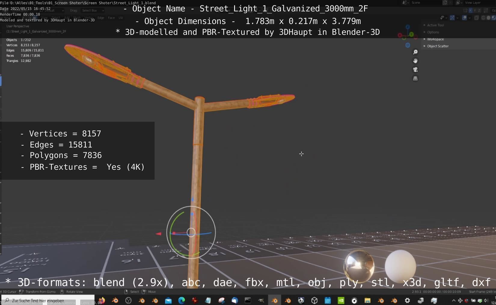 Street Light 1 Galvanized 3000mm 2F Low-poly 3D model_69