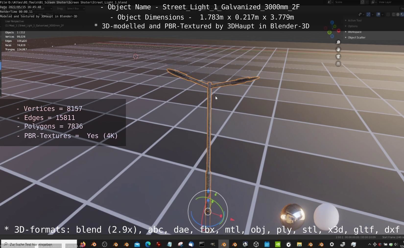 Street Light 1 Galvanized 3000mm 2F Low-poly 3D model_61