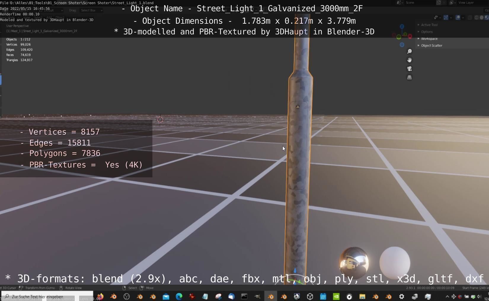 Street Light 1 Galvanized 3000mm 2F Low-poly 3D model_4
