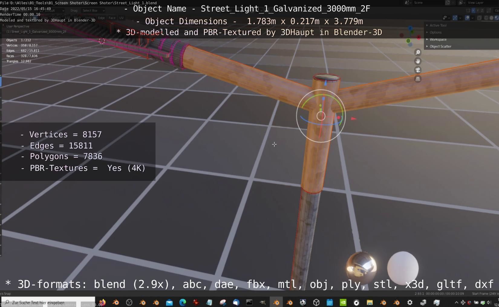 Street Light 1 Galvanized 3000mm 2F Low-poly 3D model_63