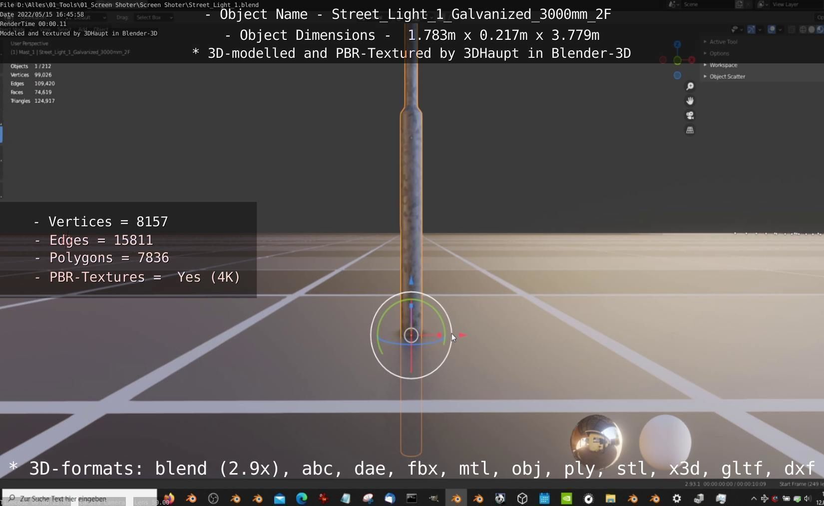 Street Light 1 Galvanized 3000mm 2F Low-poly 3D model_81
