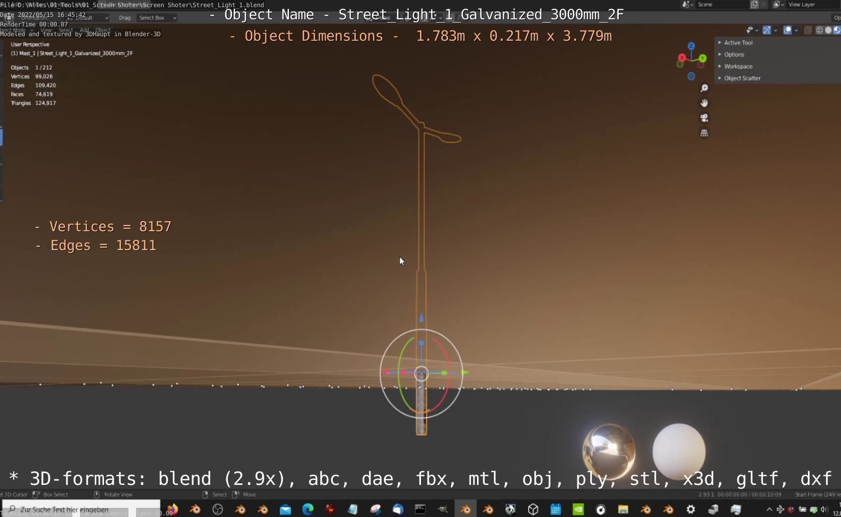 Street Light 1 Galvanized 3000mm 2F Low-poly 3D model_52