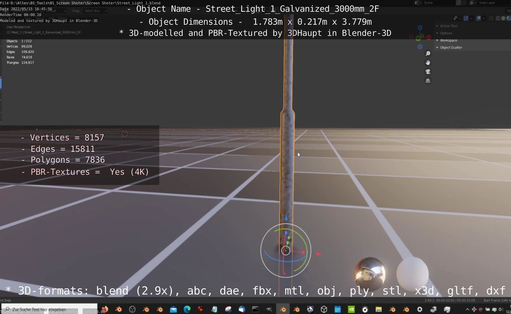 Street Light 1 Galvanized 3000mm 2F Low-poly 3D model_77