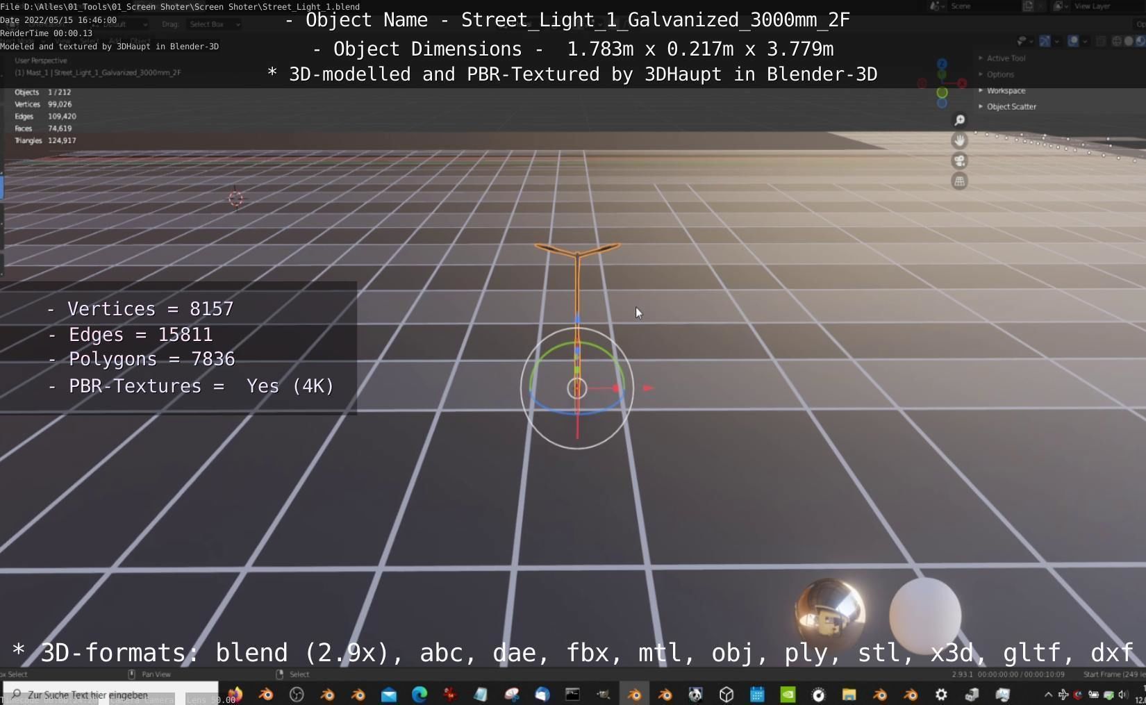 Street Light 1 Galvanized 3000mm 2F Low-poly 3D model_7