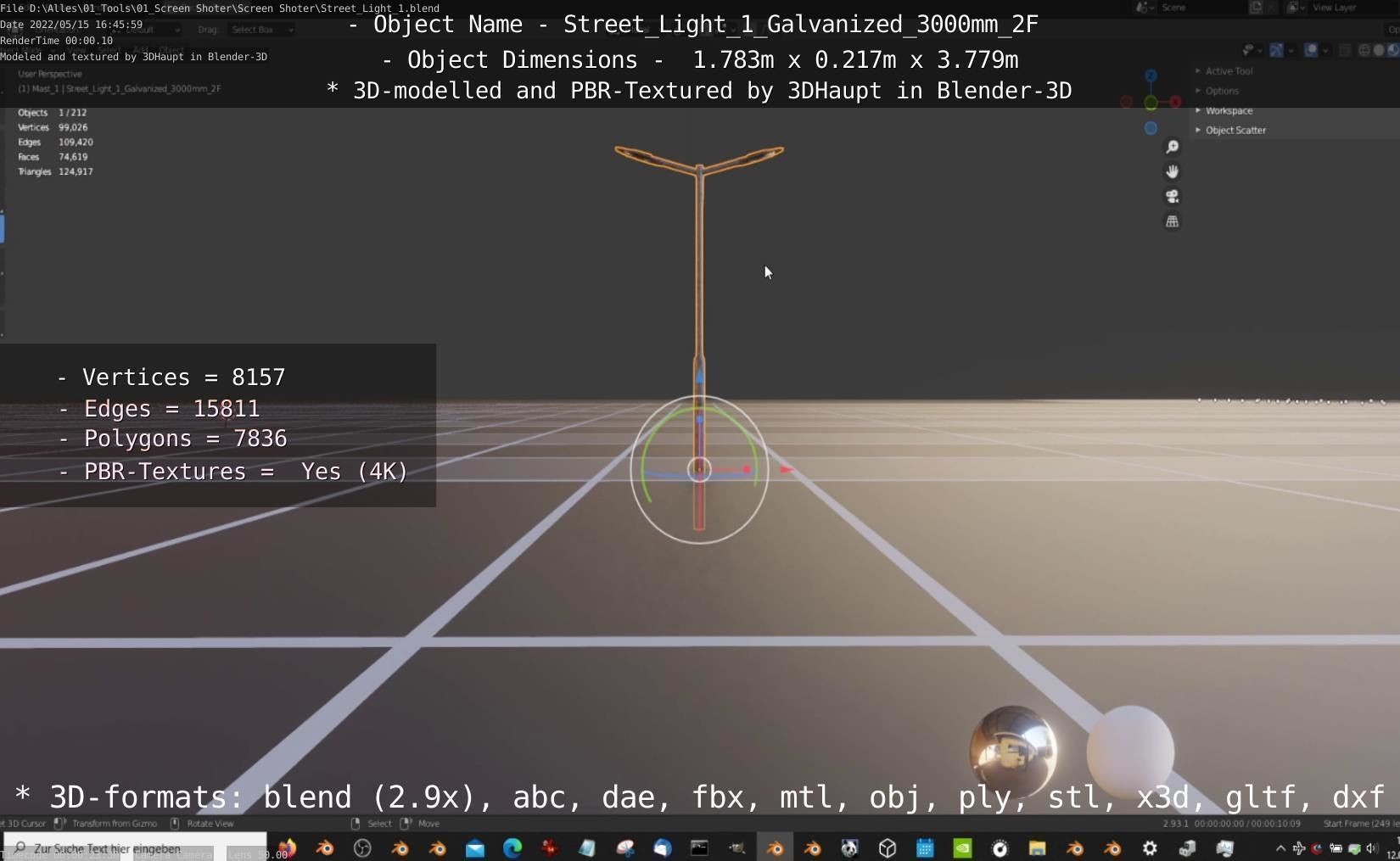 Street Light 1 Galvanized 3000mm 2F Low-poly 3D model_82